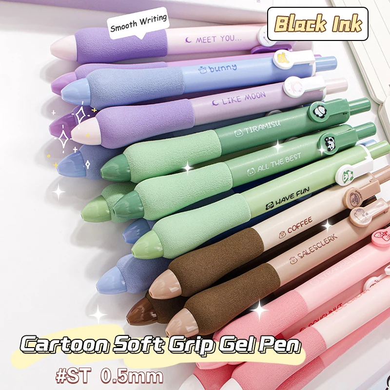 4Pcs Kawaii Capybara Panda Dog Gel Pen Cartoon Black Ink Pen Set Sponge Soft Pen Grip Aesthetic Stationery School Supplies