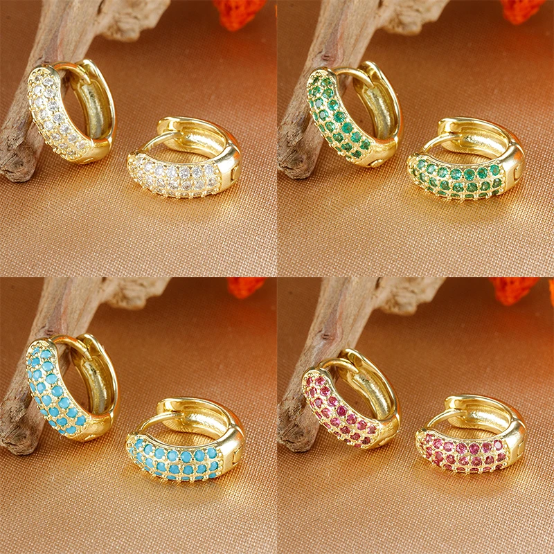 

Classic Colorful CZ Zirconia Hoop Earrings for Women Gold Plated Piercing Round Earrings Woman Jewelry Accessory Wholesale