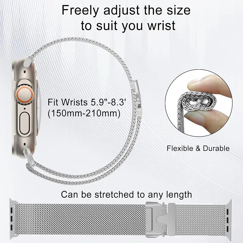 Milanese Loop Strap For Apple Watch Band Ultra 3 2 49mm 46 45 44 41 38 42 Stainless Steel Metal for iWatch Series 11 10 9 8 7 6 3