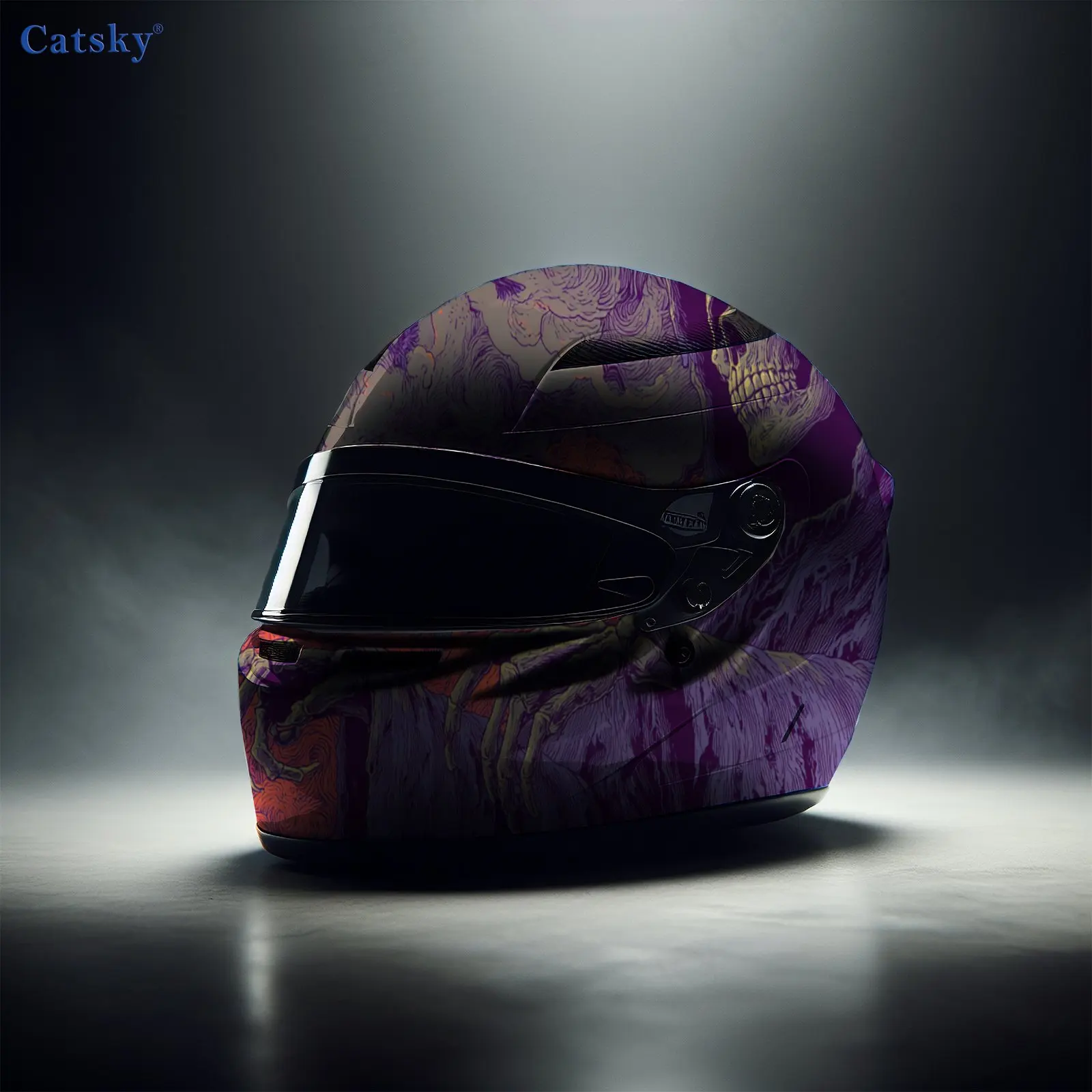 Purple Death Reaper Dark Flying Black Crow Helmet Vinyl Wraps, Waterproof Scratch-Resistant Full Face Helmet Decals, Durable PVC view 5