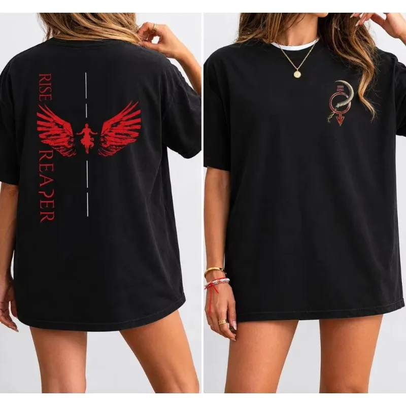 Red Rising Pattern T-shirt Street Style T-shirt Casual Round Neck Breathable Four Seasons Suitable for Men and Women Same Style