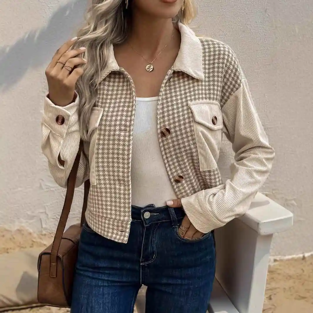 

Кардиган в клетку в стиле ретро Sle Brued или вельветовое лоскутное пальто для женщин, средний тонкий длинный свеч со шляпой, полиэфирное волокно