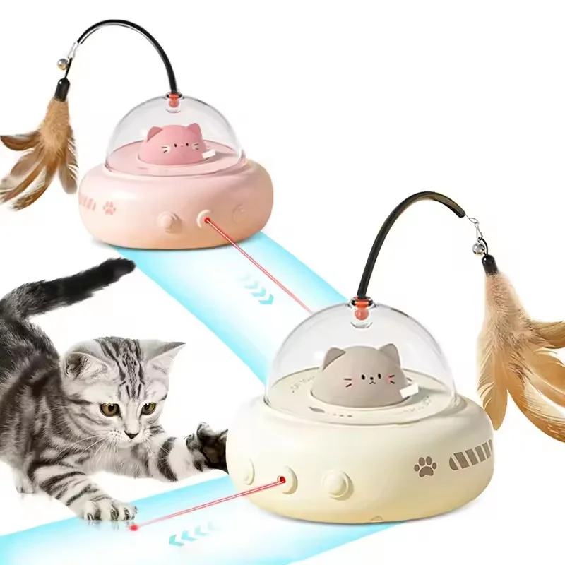 Interactive Electric USB Rechargeable Feather Wand Cat Teaser Toy Sensing Self Play Chase Hunting Interactive Wand Toy For Cats