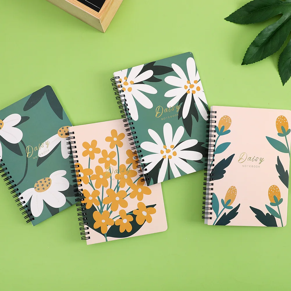 A5 Coil Notebook 80 Sheets Loose-leaf Notepad Flower Cover Paper Diary Planner Line Exercise Book Office School Stationery