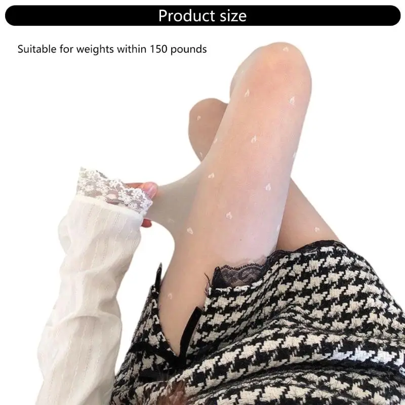 L5YC اليابانية شارع أزياء الجوارب الساحلية الرومانسية نقطات القلب منقوشة لباس ضيق جدا طماق رقيقة خفيفة الوزن للنساء