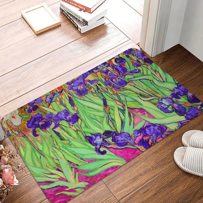 Vincent Van Gogh Purple Irises Front Door Floor Entrance Mats Indoor Art Painting Flowers Bath Kitchen Doormat Garden Carpet Rug