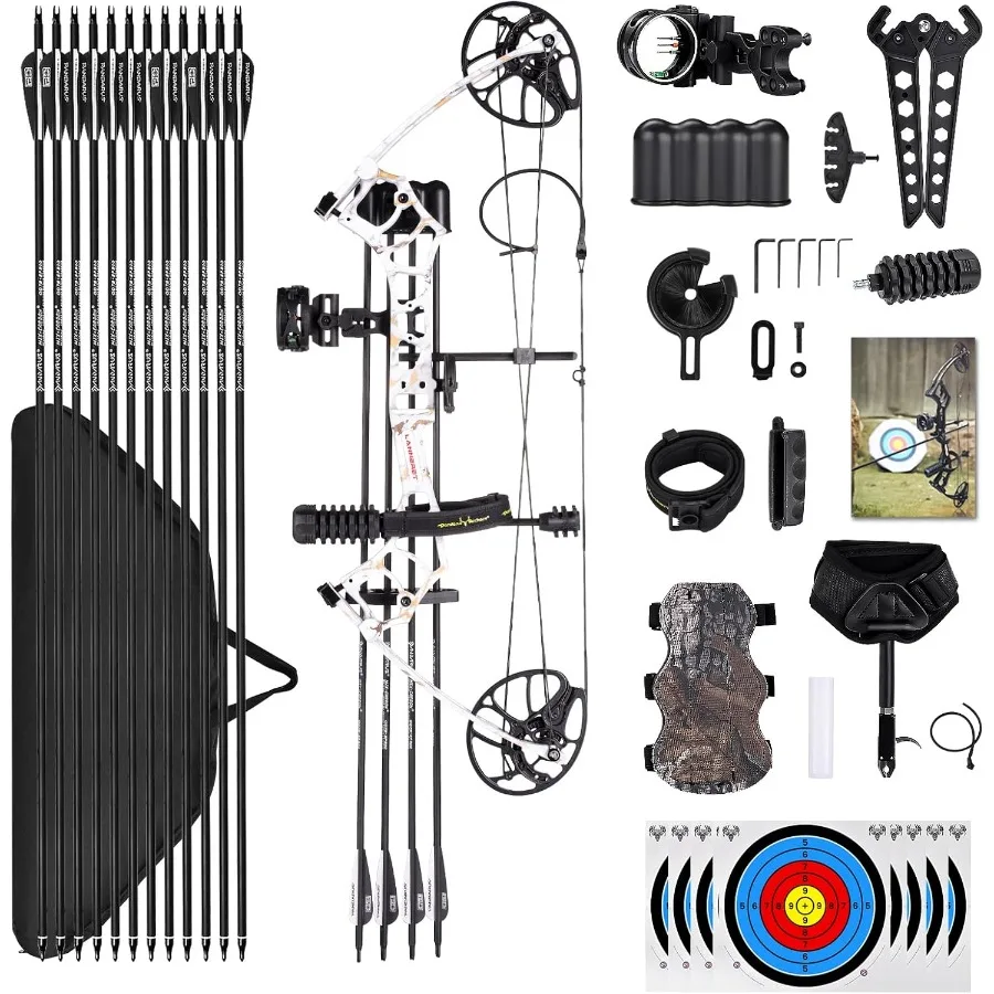 Lanneret P2 Compoundbogen-Paket, vollständig verstellbar, für Jugendliche, 22,530, Zuglänge, 1050 Pfund Zuggewicht, Jagdbogen-Bogenschießen-Set, rechts