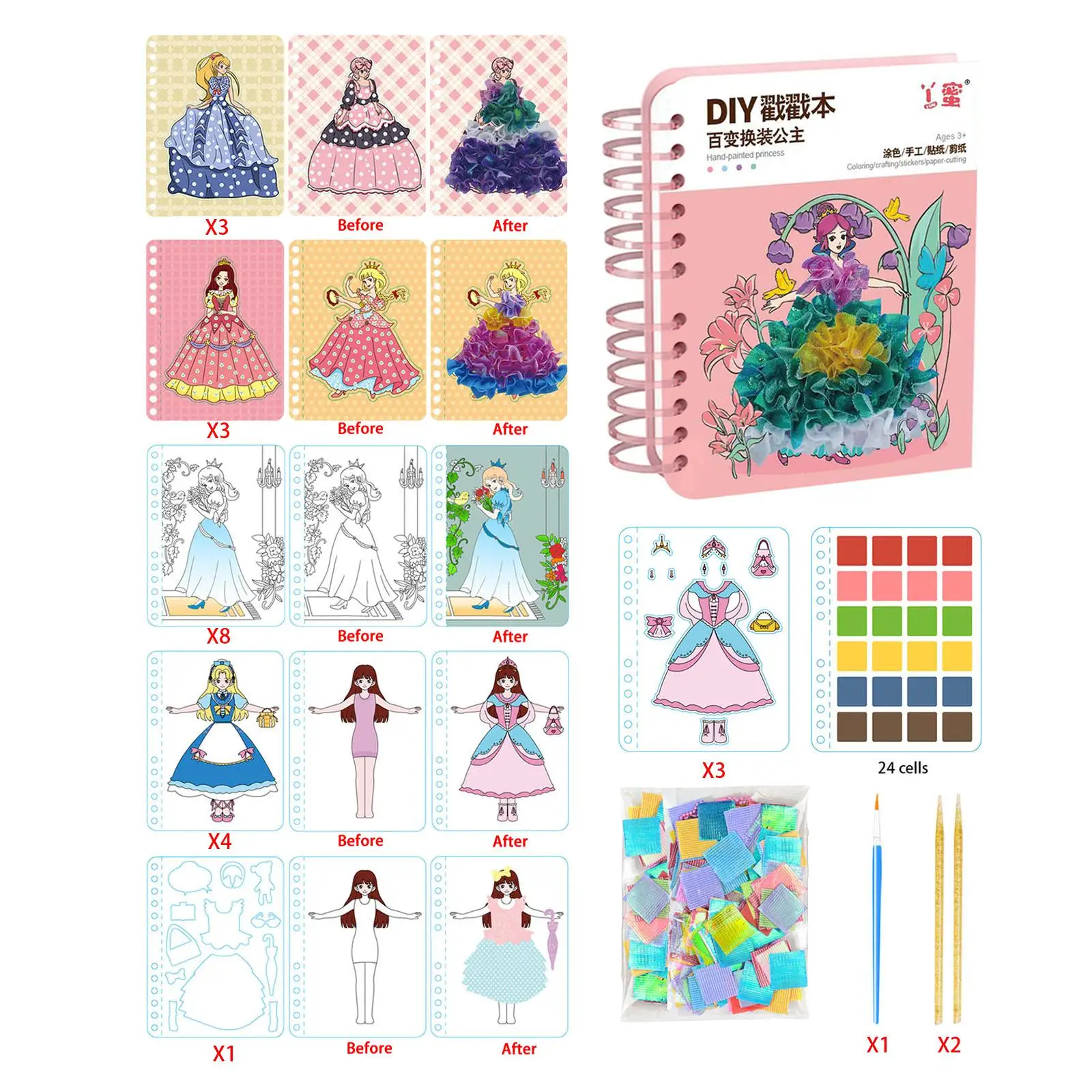 Kids Dress up Activity Book Creativity Scrapbooking Educational Colorful Girls