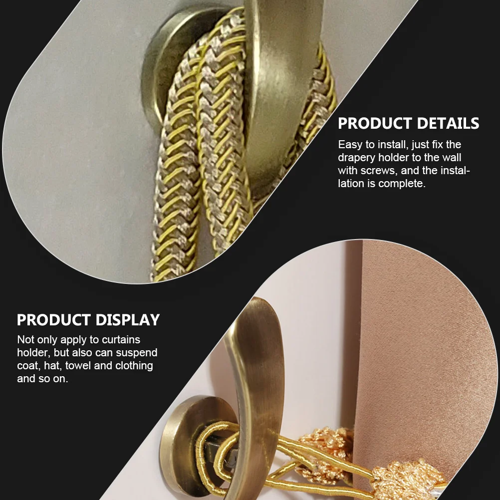 

2pcs Curtain Wall Holder Hook Buckle Tieback Decorative Rustproof For Window Curtains Drapery Holdback Coat Towel Hanger