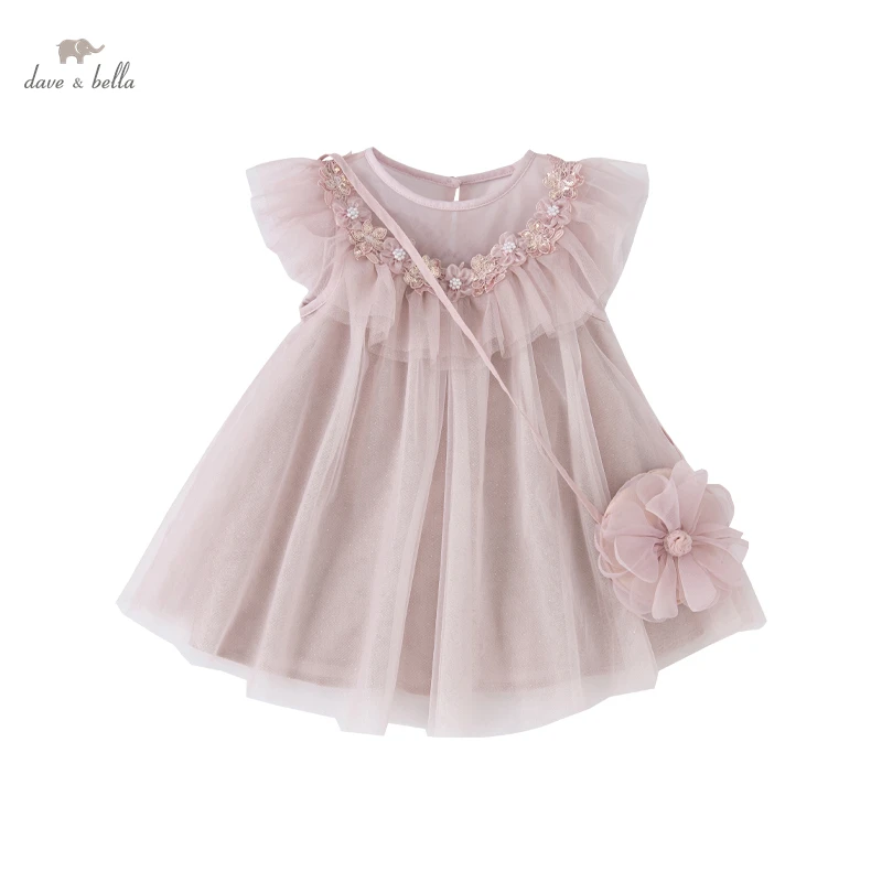 DB2221364 dave bella summer baby girls fashion floral dress with small bag party dress children girl infant lolita 2pcs clothes