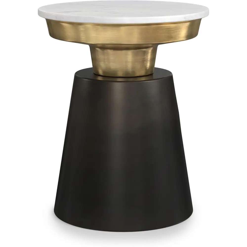 

Jaxine End Table - 16 inch Wide Metal Round Accent Table with White Marble Top and Black and Gold Base, Contemporary Nightstand