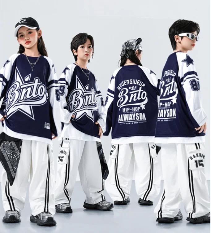 

Girls Hip Hop sets multi-color T-shirt Street Dance White Loose Pants Boys Streetwear Kids Ballroom Clothes Child Jazz Costume