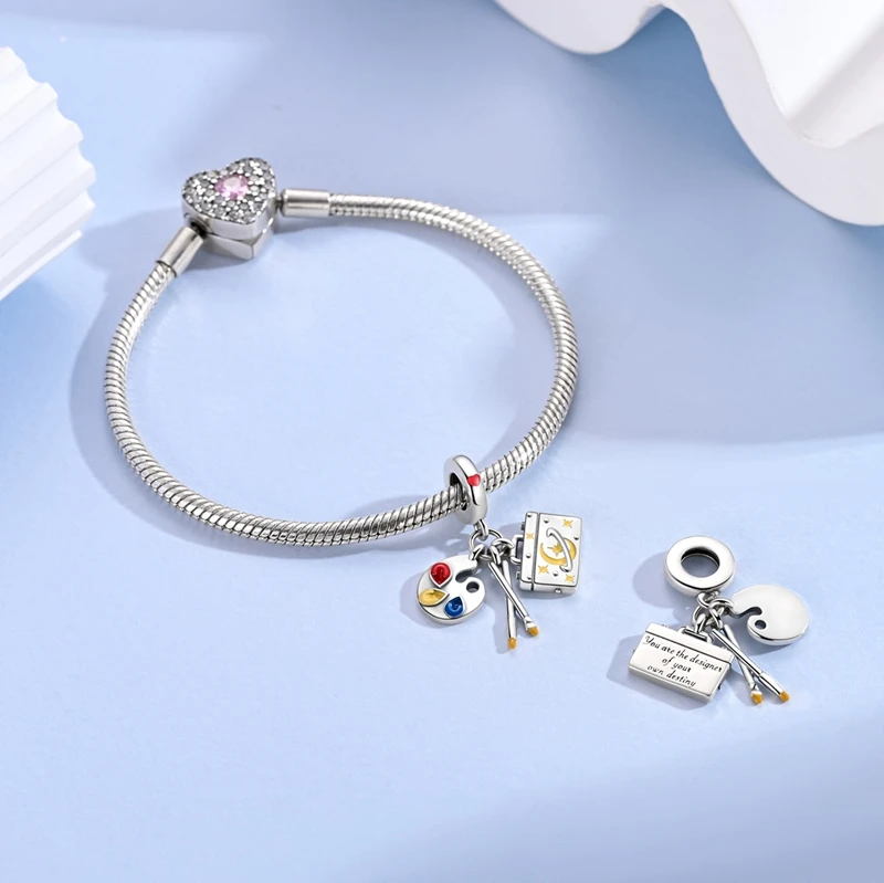 925 Sterling Silver Painting Charms Bead CZ Zircon Dangle Fit Original Bracelet DIY Women Jewelry Gift
