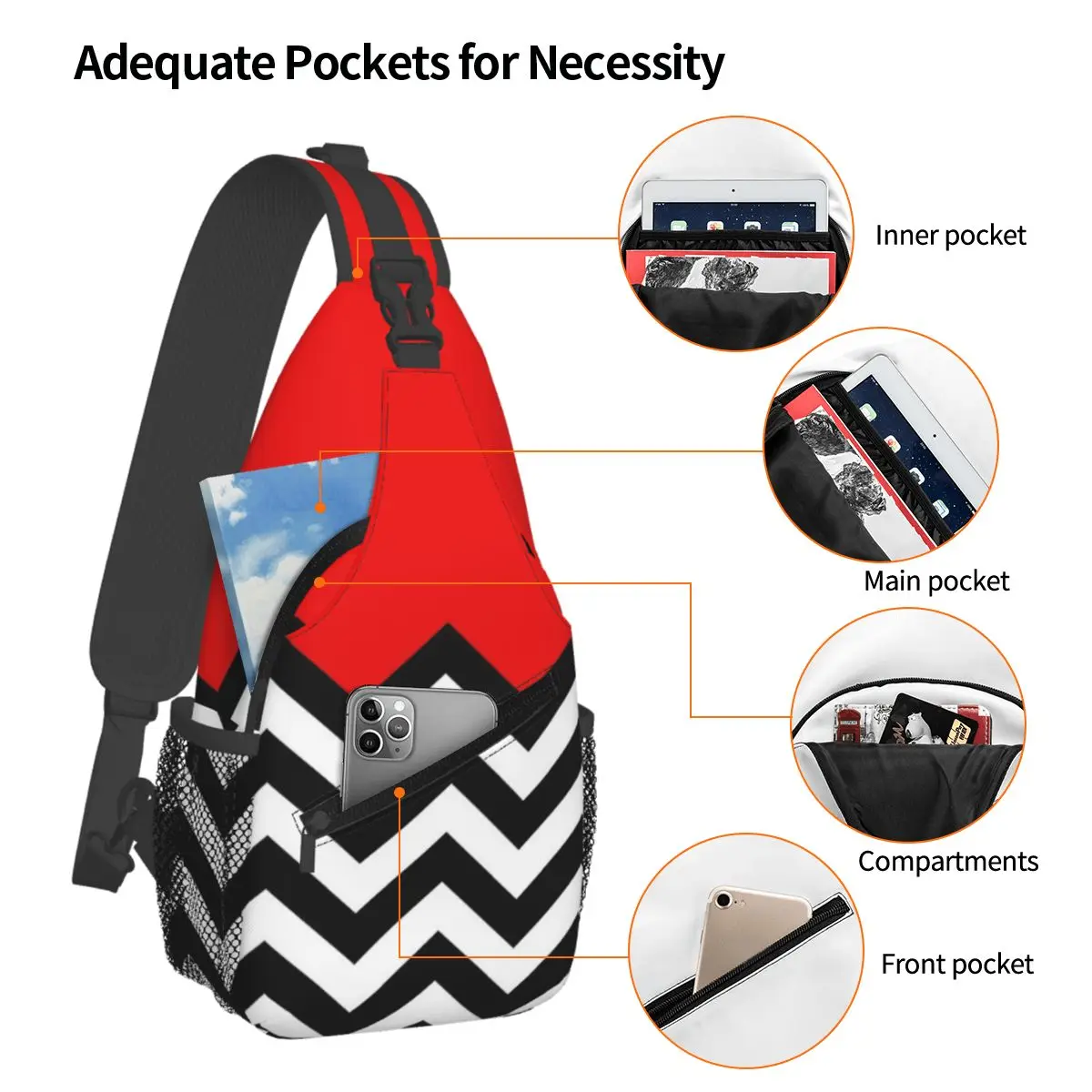 Twin Peaks - Black Lodge Pattern Chest Bag Men Sling Crossbody Backpack Chest Bag Travel Hiking Daypack Shoulder Bag