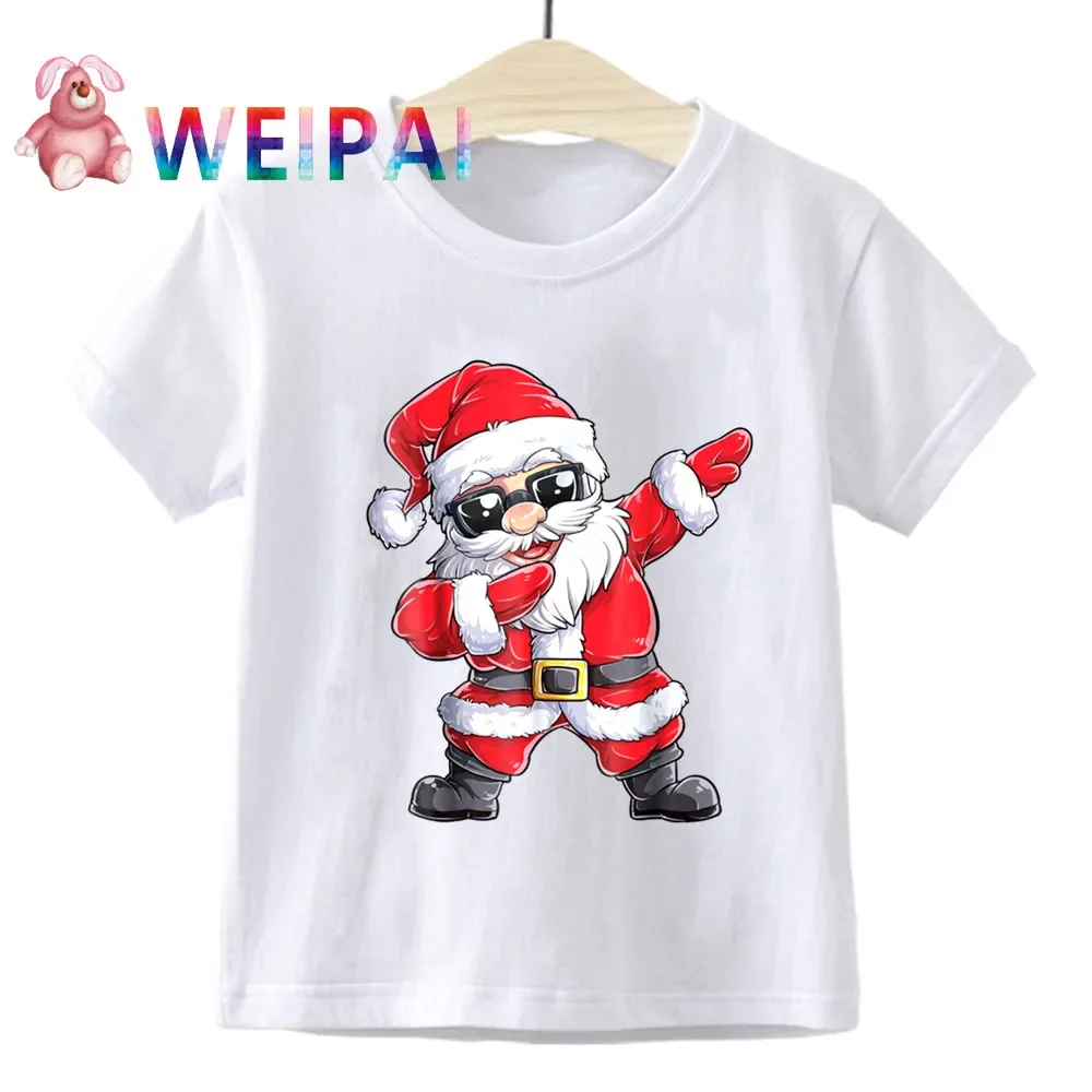 

Boys Merry Christmas Dabbing Santa Claus Cartoon T Shirt Children Present T-shirt Boy&Girl Cute Gift Kid Tshirt