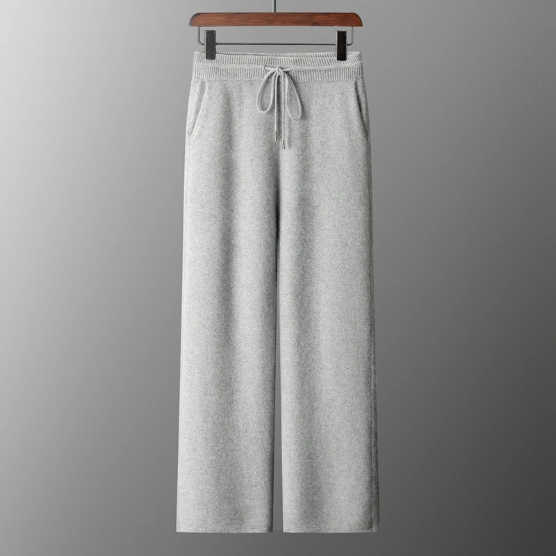 

4 РОЗОВЫЕ утолщенные брюки из 100% чистого кашемира, мужские вязаные широкие брюки с высокой талией, однотонные прямые брюки на шнуровке с эластичной резинкой на талии