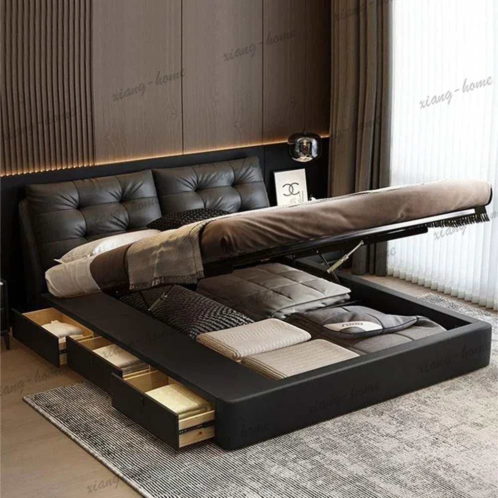 1.8 meters high-end atmospheric master bedroom Queen size bed Genuine Leather bed modern