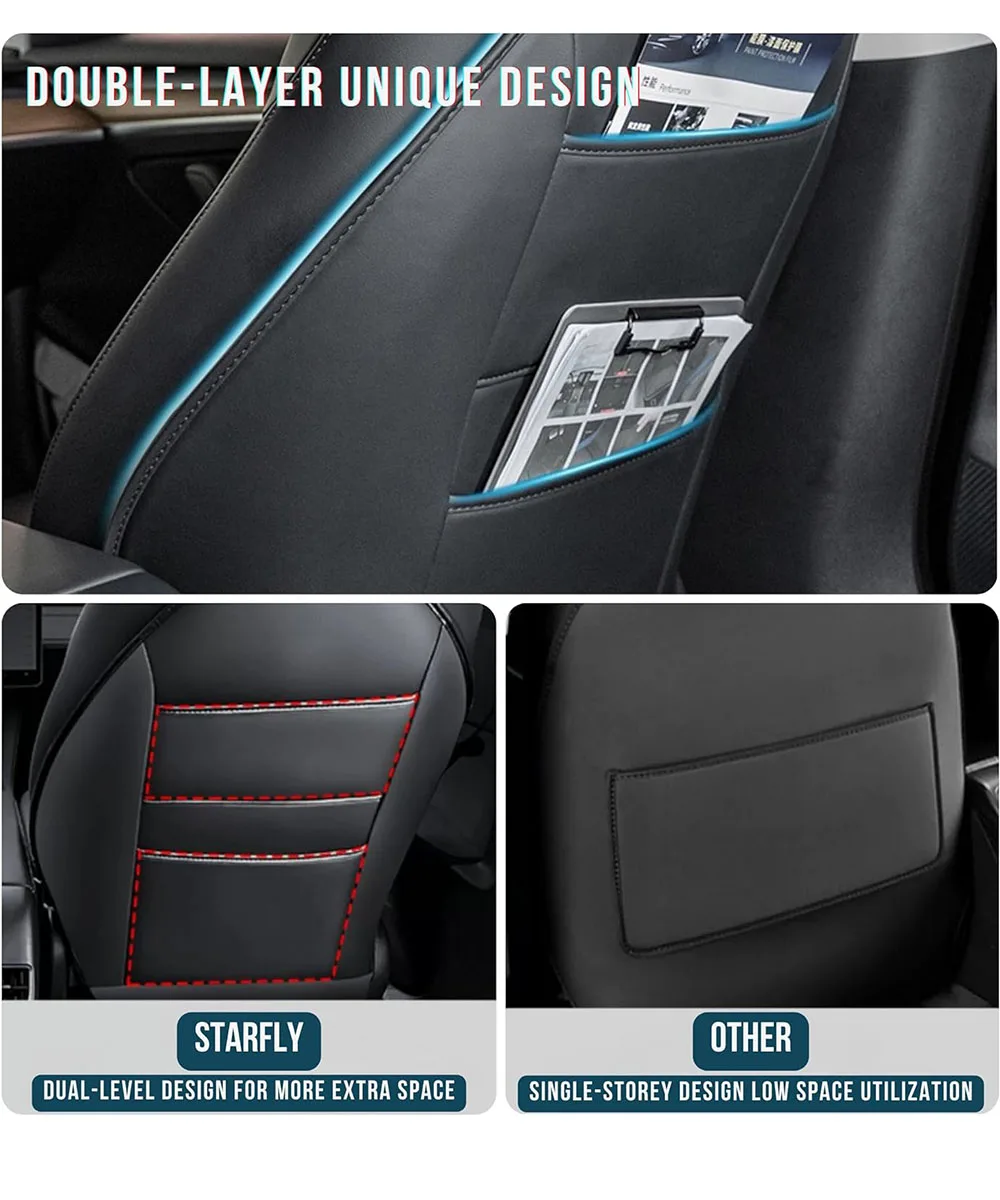 For Tesla Model 3 2024 Model Y Leather Seat Back Protector Backseat Kick Mats for Kids Extra Organizer Pocket Scratchproof Pad