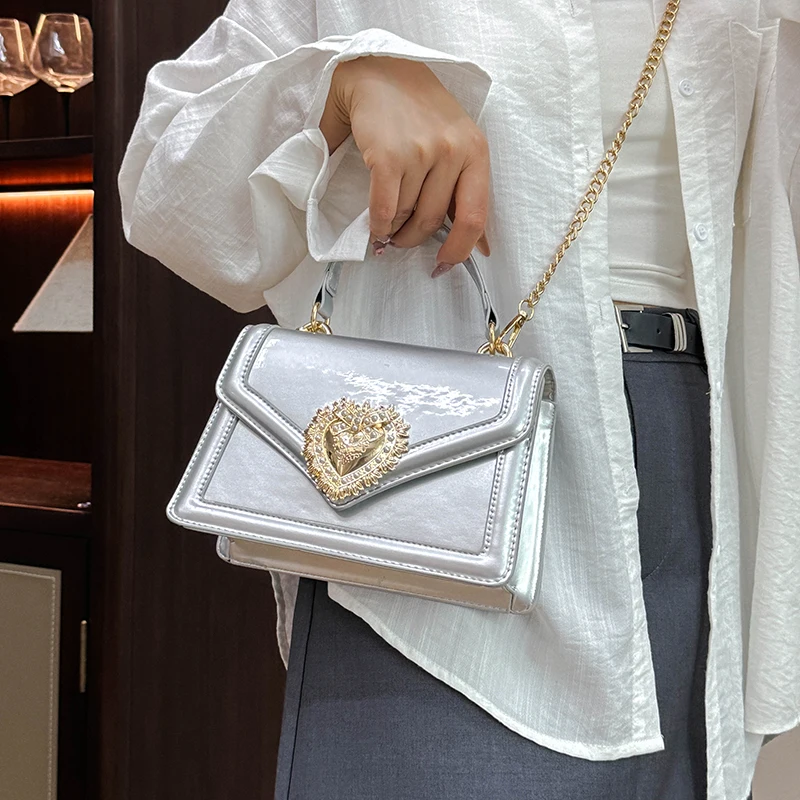 Light Luxury Burgundy Handbags For Women Trendy Versatile Buckle Shoulder Bags Female Casual Commuting Chain Crossbody Bag