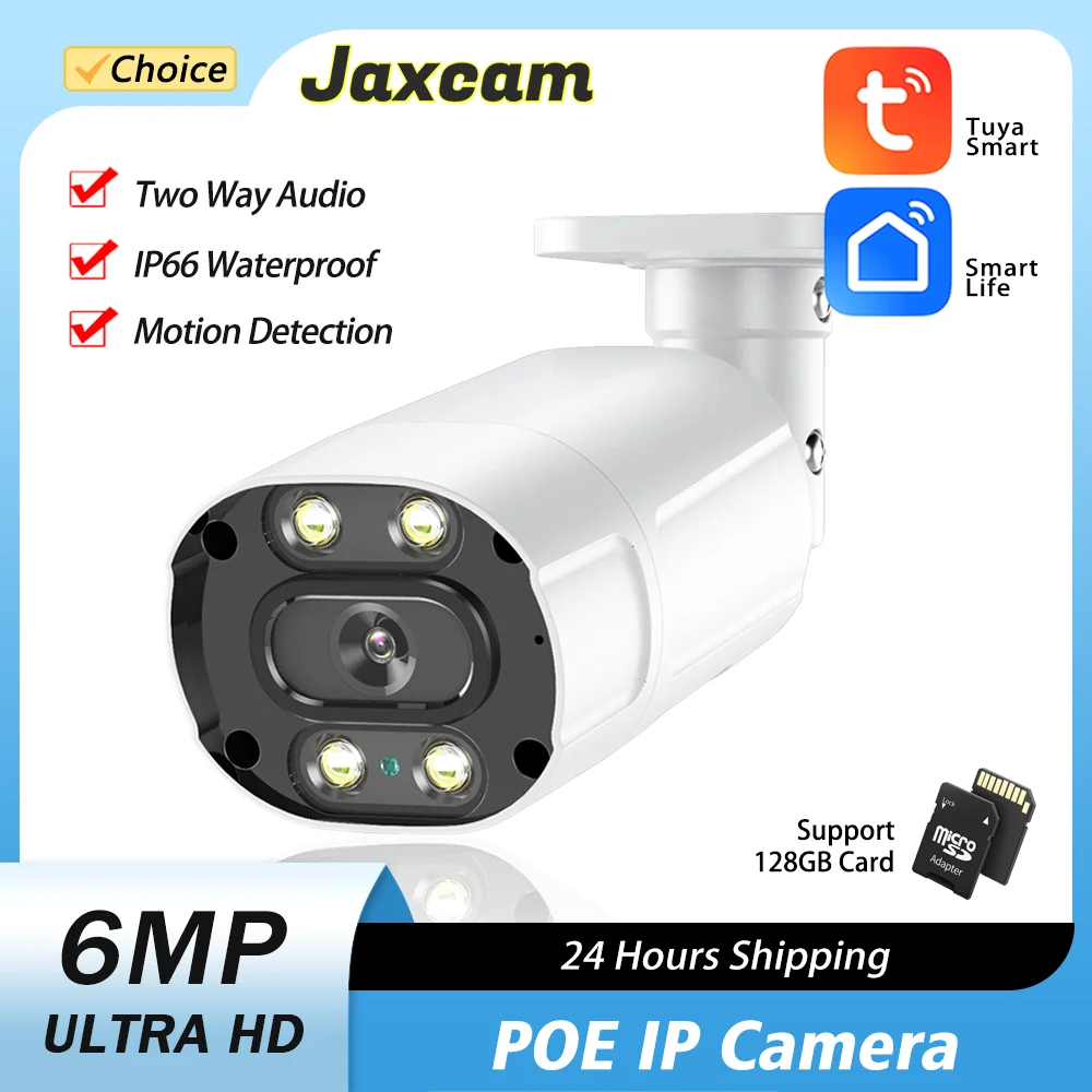 

Tuya POE 6MP IP Camera Outdoor Waterproof H.265 Surveillance Bullet CCTV Camera Motion Detection Night Vision Security Camera