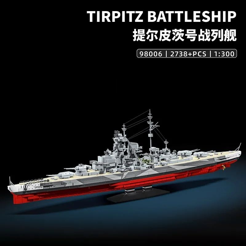 2738-delige Tweede Wereldoorlog Duitse Tirpitz slagschip modelbouwset educatief oorlogsschip bouw speelgoed voor kinderen cadeau puzzel blokken