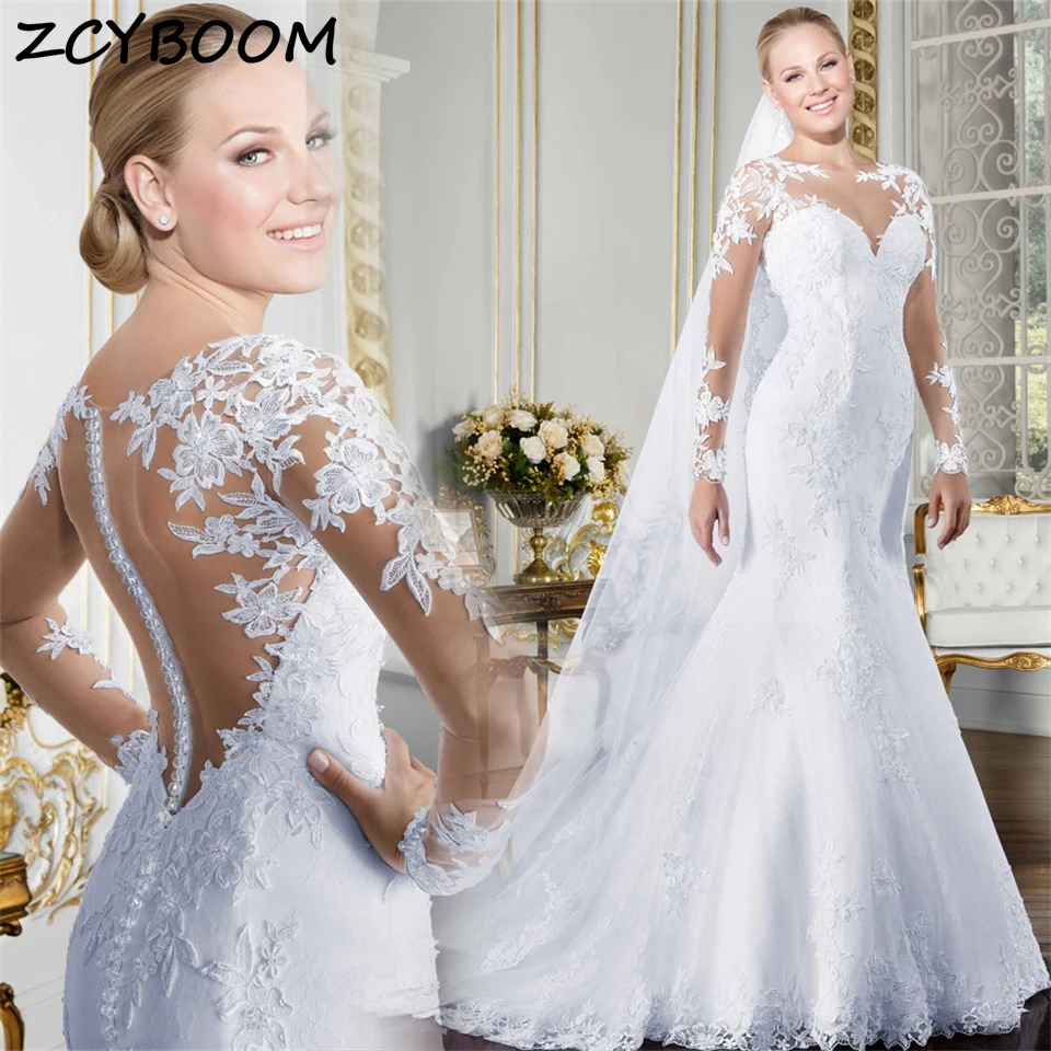 

Elegant O-Neck Appliques Lace Illusion Tulle Mermaid Wedding Dresses For Women 2024 Court Train Bridal Gowns Vestido De Noiva