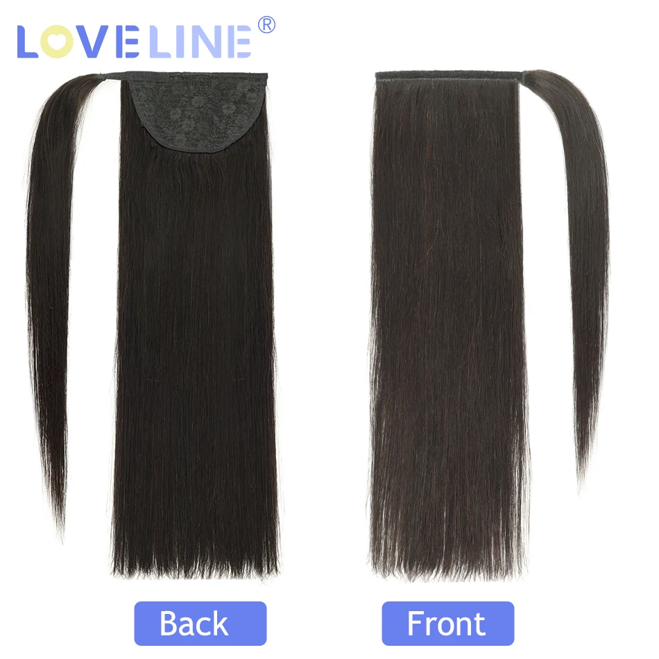 Loveline extensões de cabelo humano de rabo de cavalo reto com clipe envoltório em torno de rabo de cavalo peruca para mulheres cabelo remy virgem 16-26 Polegada