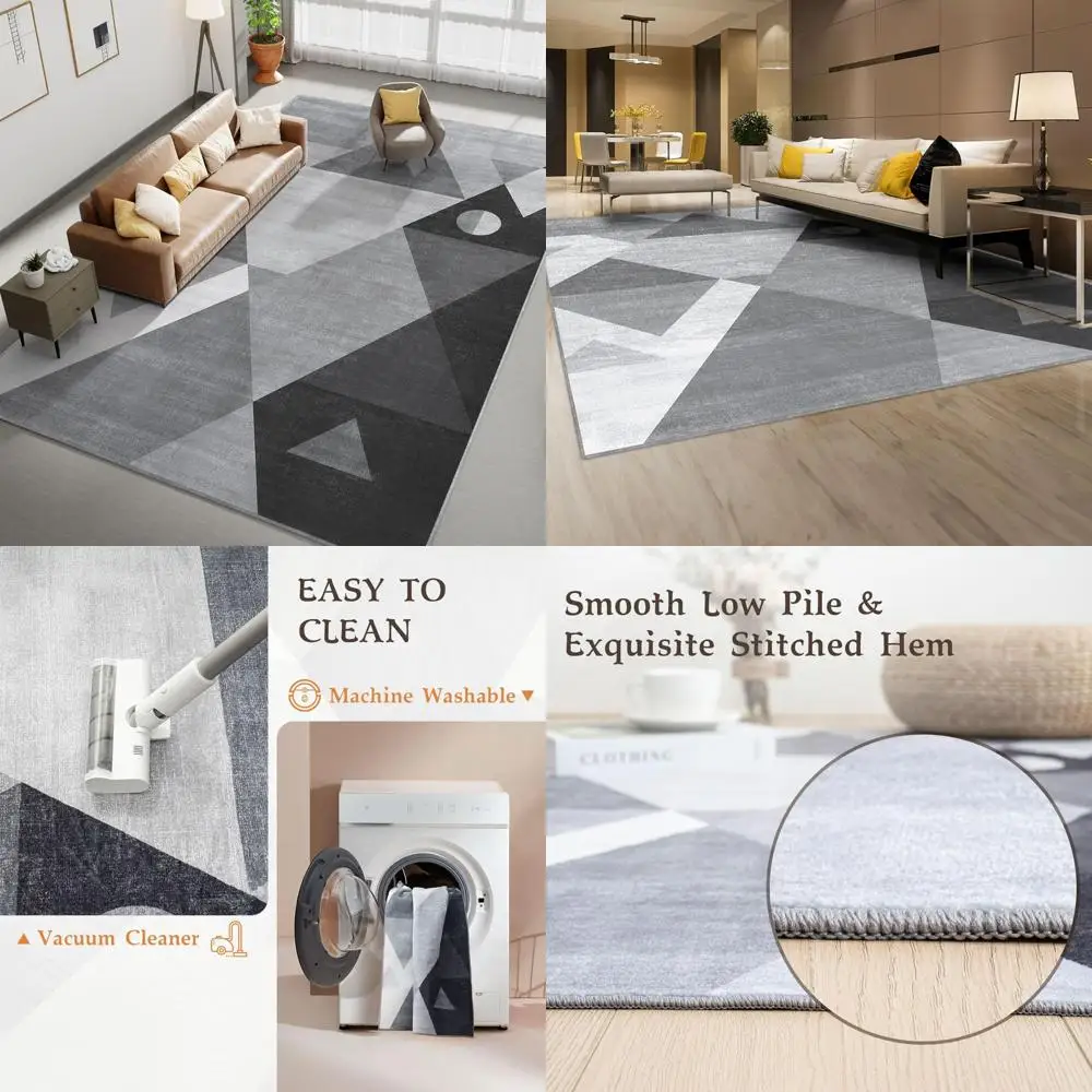 

Machine Washable Geometric 5x7 Area Rug for Living Spaces and Bedrooms - Soft, Non-Slip, and Non-Shedding