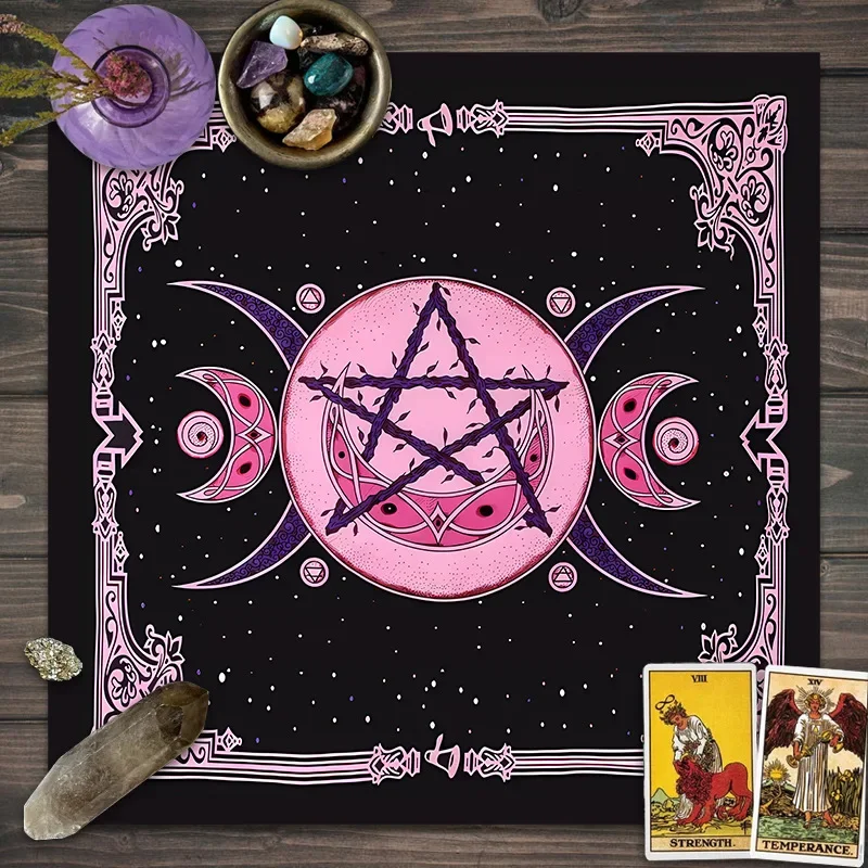 Pink Purple Pentacle Triple Moon Tarot Altar Cloth Vintage Pattern Ritual Tablecloth Witchcraft Meditation Mat