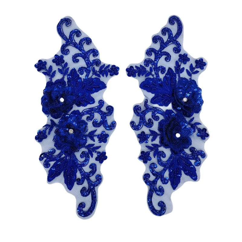 10Pcs Clothing Applique for Bridal Wear Couture Embroidery Patch Embroidered Lace Flower Patch with Sequins view 6