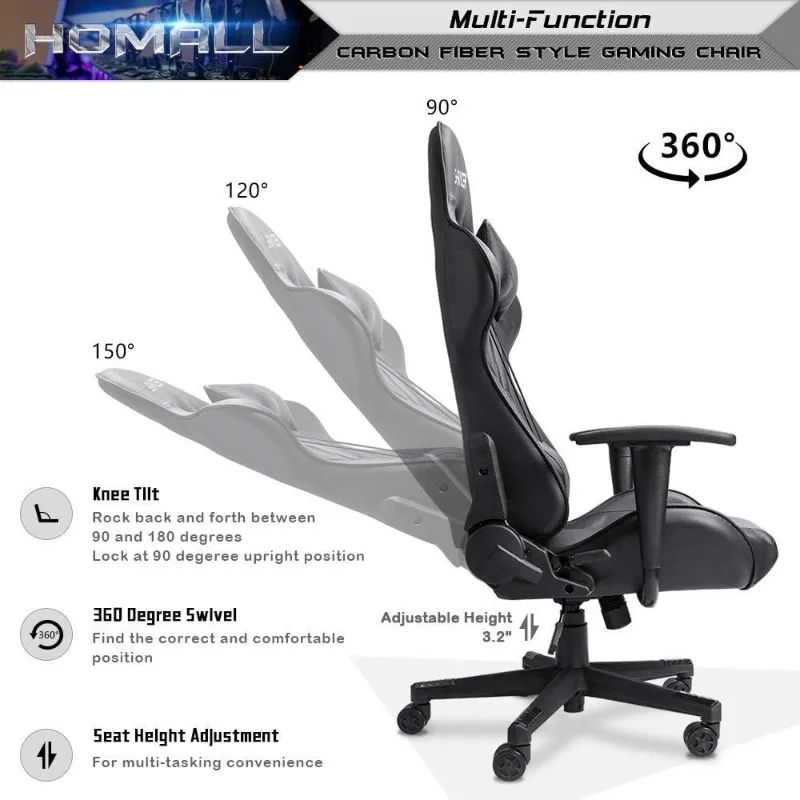 Gaming Chair, Office High Back Computer Chair Leather Desk Racing Executive Ergonomic Adjustable Swivel Task Chair