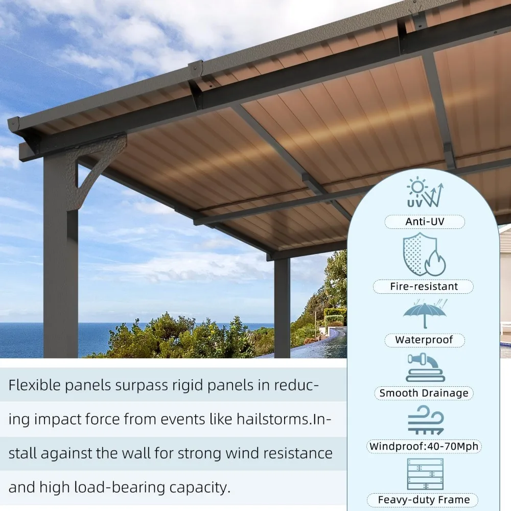 12 'X 8 Pergola luar ruangan, Hard Top Lean ke 8x12 Gazebo tempat berlindung Pergola dan Gazebos Clearance dengan atap teras, Canop luar ruangan