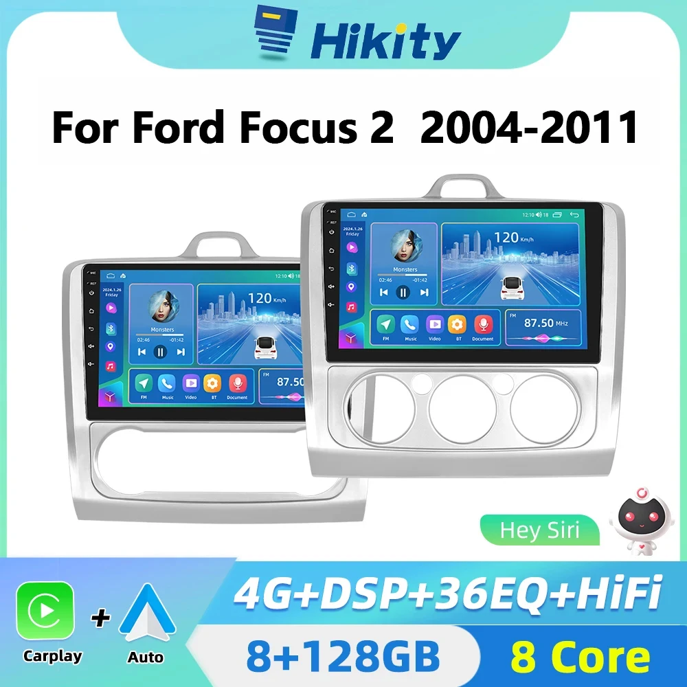 Hikity 8core Android CarPlay Android Auto Radio For Ford focus 2 3 Mk2 Mk3 2004-2011 Car Multimedia Player GPS 2din autoradio