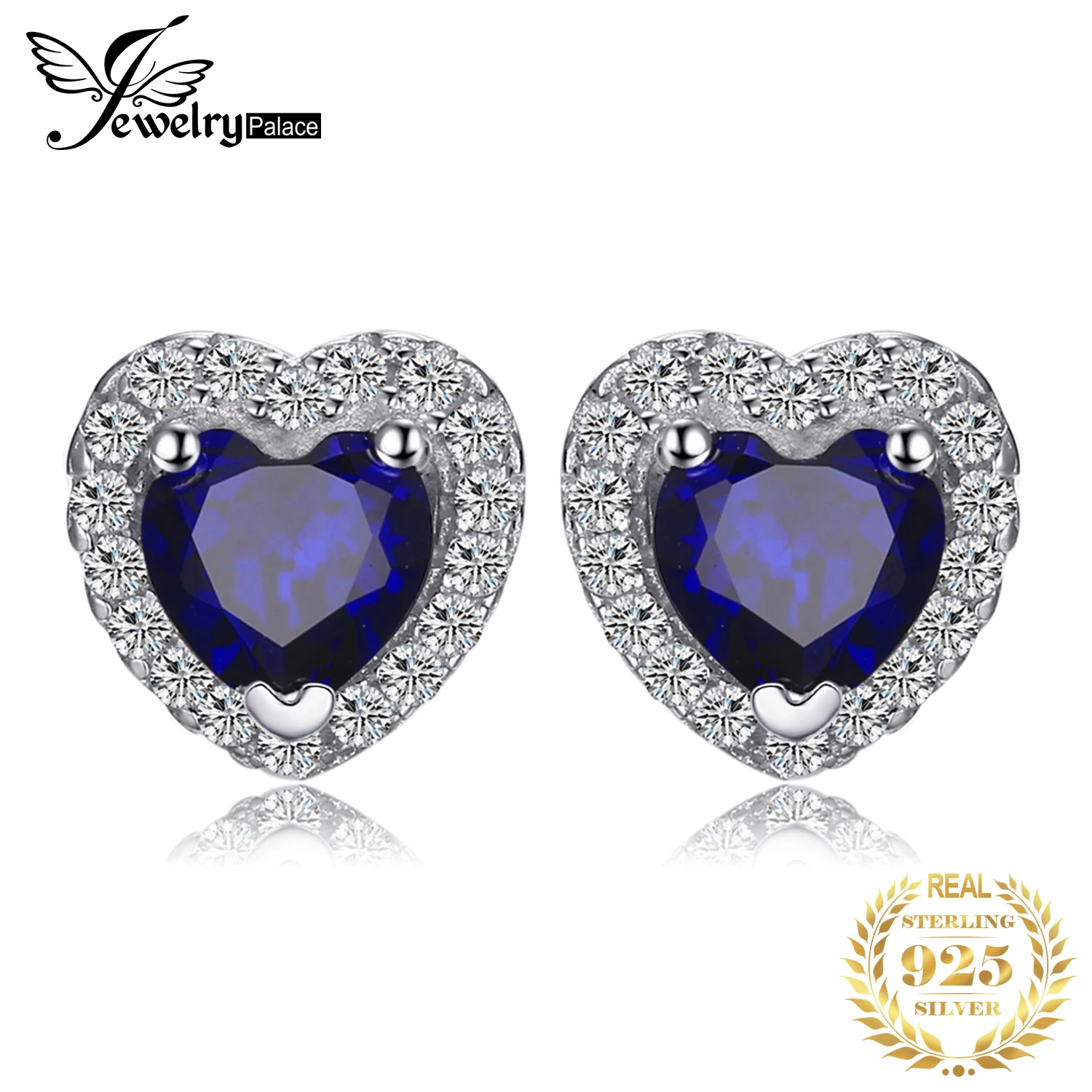 JewelryPalace Love Heart 1.2ct Created Blue Sapphire 925 Sterling Silver Kolczyki sztyfty dla kobiet Gemstone Fine Jewelry Gift