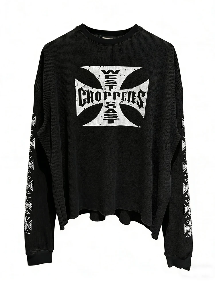 

West Coast Choppers Винтажная длинная свековая свободная футболка с базовым слоем в стиле ретро, чистый хлопок, дышащая, удобная