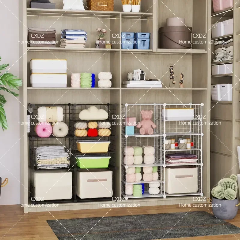 New Wrought Iron Simple Locker Household Assembly Large Capacity Storage Cabinet Combination Reinforcement Bold Iron Mesh