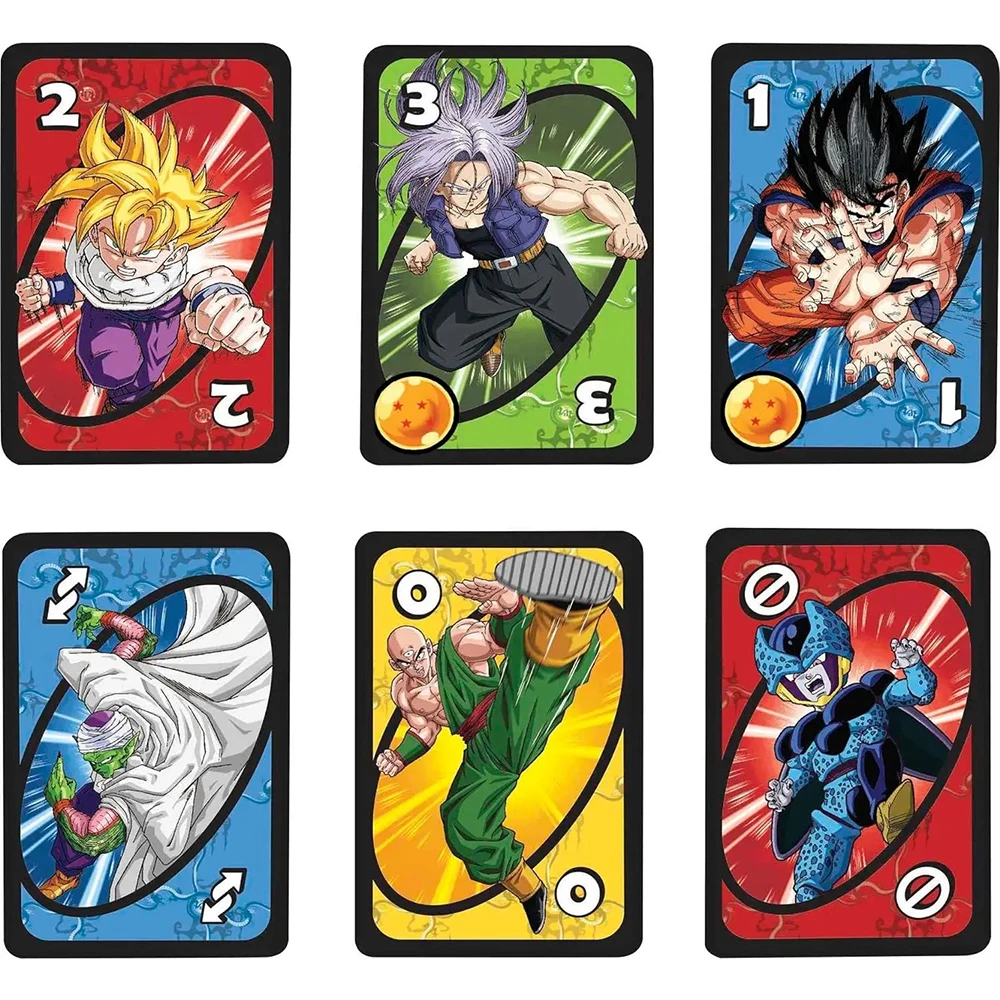 Mattel Games UNO Dragon Ball Z Card Game for Family Night Featuring Tv Show Themed Graphics and a Special Rule for 2-10 Players