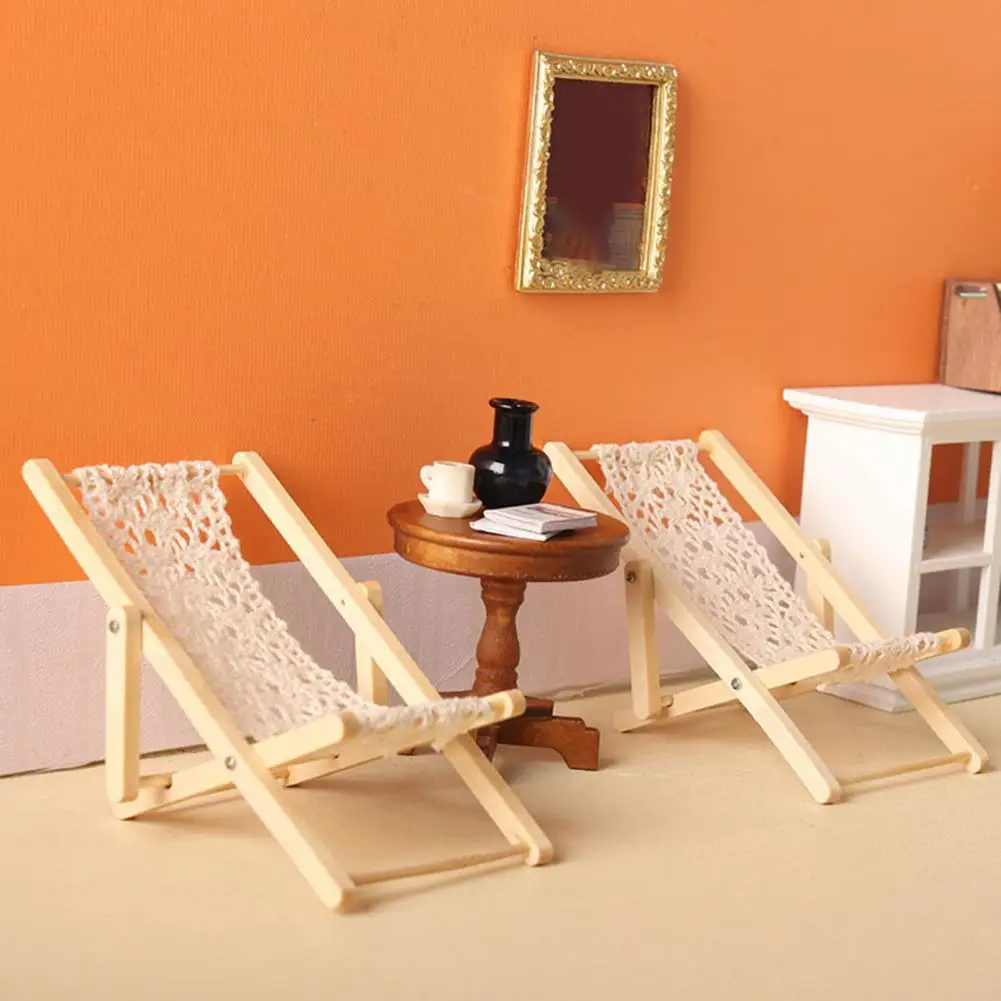 Dollhouse Furniture  Ingenious Foldable Three-dimensional  1/12 Doll House Beach Chair Micro Landscape Supplies