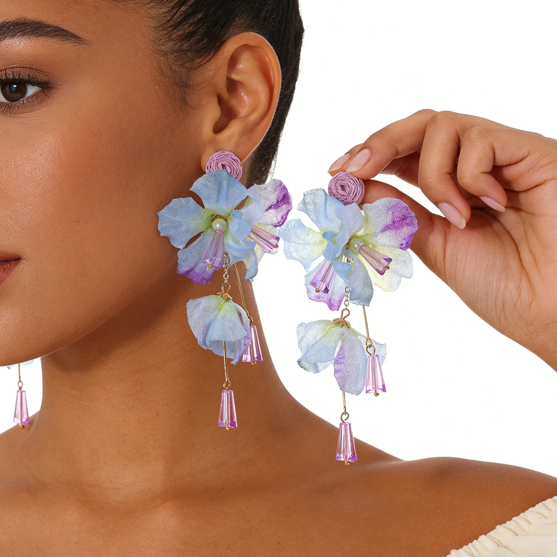 Women Elegant Dainty Floral Petal Earrings Multi-layer Pendant Tassel Design, All-match Ornaments for Seaside Holiday Gathering