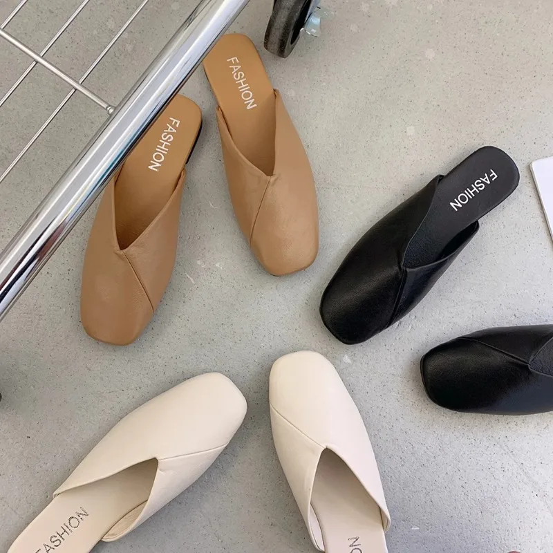 

2026 Sandals Female Slippers Women Fashion Flat Casual Mules Square Toe Sandals Women Flat Outdoor Walking Slides Zapatillas