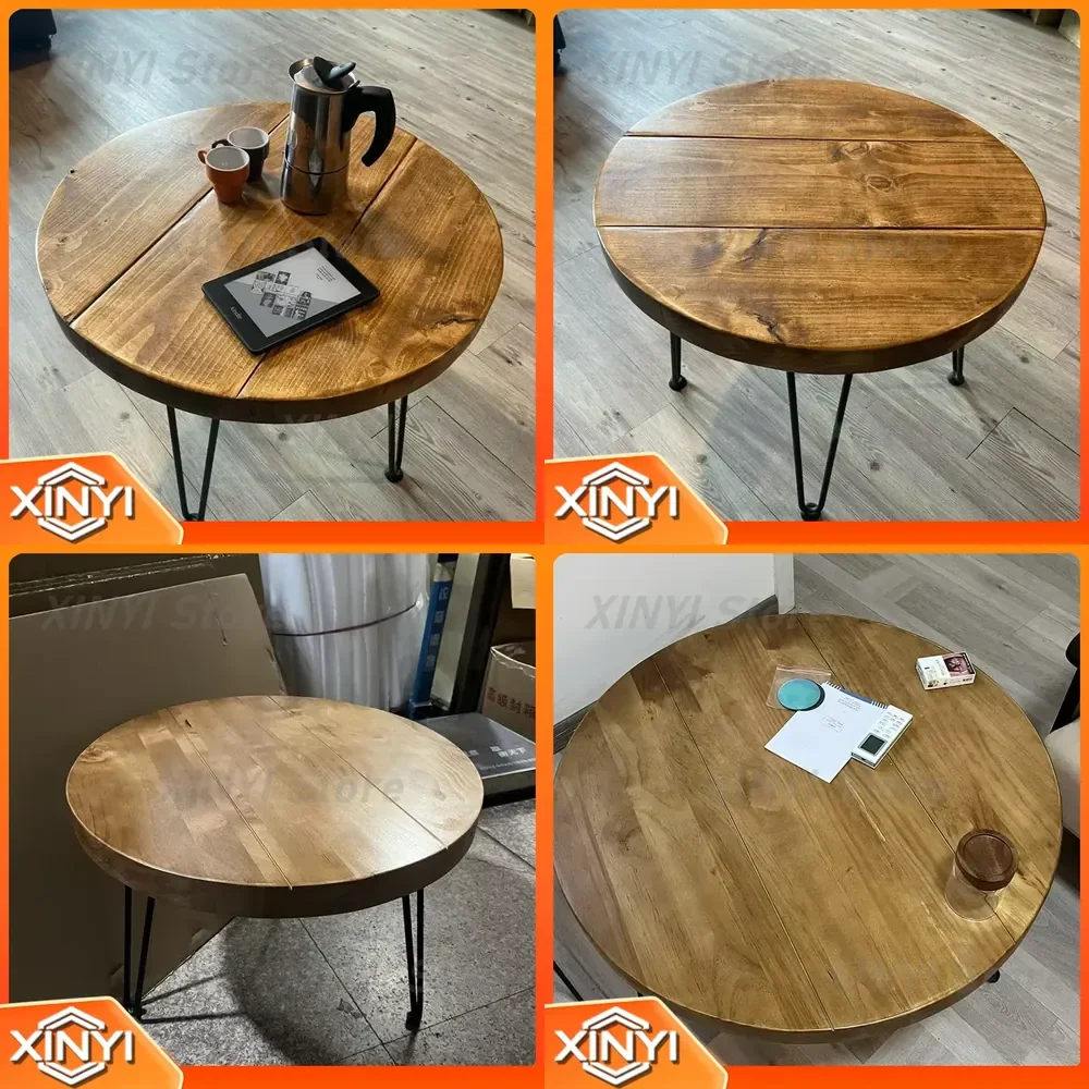 Modern Round Coffee Table for Small Spaces Solid Wood Compact Tea Center Multi-Functional Accent Table for Lounge Living Room