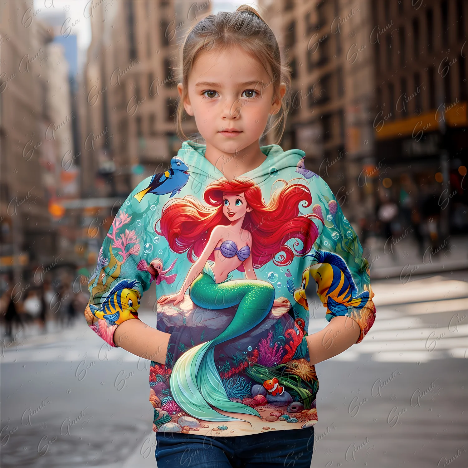 2024 New MINISO Cartoon Mermaid Princess 3d Print Girls Hoodies Long Sleeve Hooded Sweatshirt Top Lovely Pullover Spring Autumn