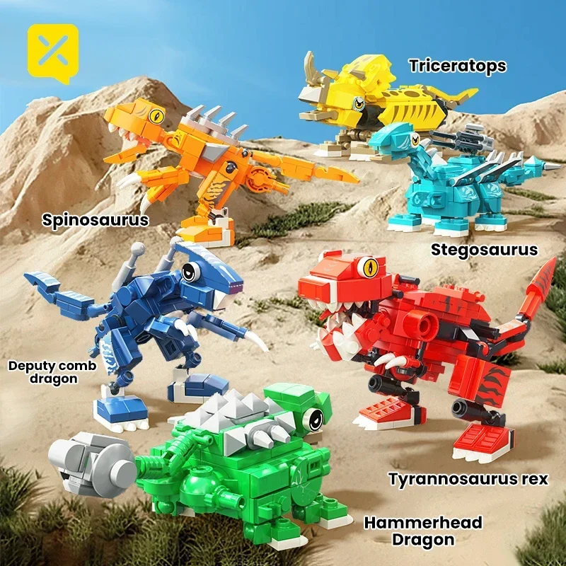 6-in-1-Dinosaurier-Bausteine, umwandelbares Roboter-Spielzeug für Kinder, 691 PCS Ziegel zusammengebaut, Bau, Bildung, DIY-Ziegel, Spielzeug