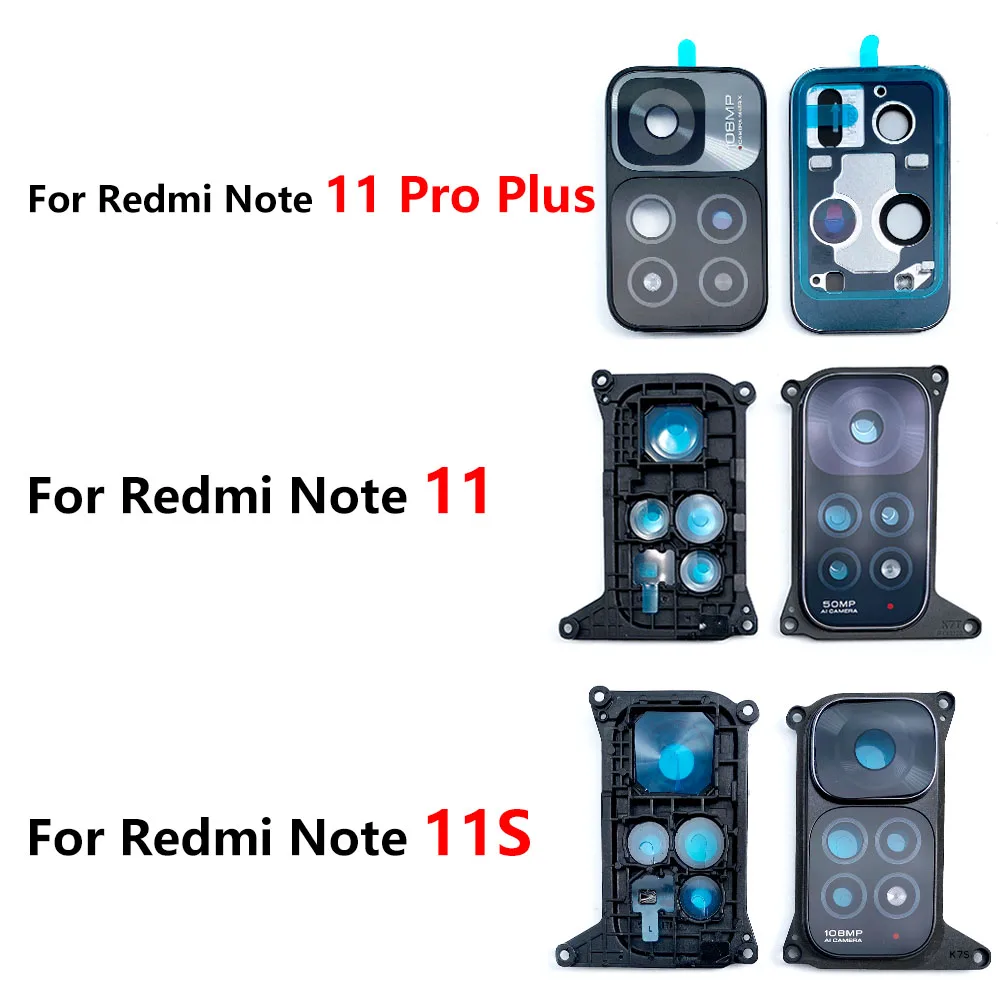 50Pcs，NEW Tested Rear Camera Glass Lens Cover With Frame Holder With Sticker For Xiaomi Redmi Note 11S 11 11T 5G 11 Pro Plus