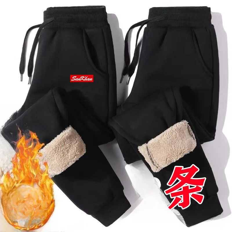 

Мужские зимние повседневные брюки с флисовой подкладкой, свободного кроя, с принтом, из овчины, спортивные брюки, прямые брюки