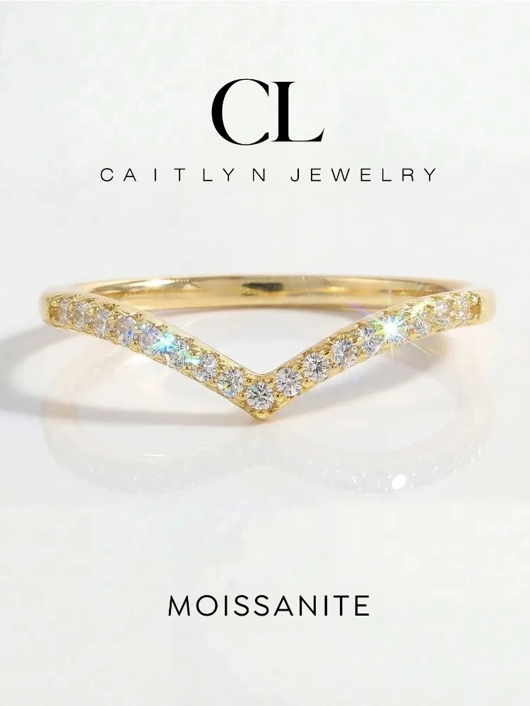 

925 Sterling Silver Fashionable Elegant Real Moissanite Diamond V-Shaped Shining Rings For Women Engagement Wedding Jewelry