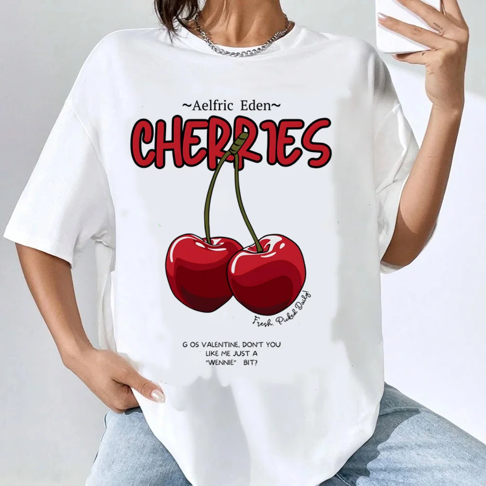 Cherry t-shirt female Vintage streetwear Y2k 80s University Grunge shirt anime women Pop Culture Psychedelic