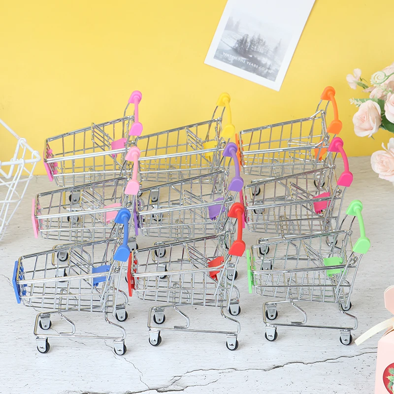 Mini Shopping Carts Toy Cart Simulation Miniature Shopping Cart Storage Pretend Play Toys Handcart Toy Baby Trolley for Kids