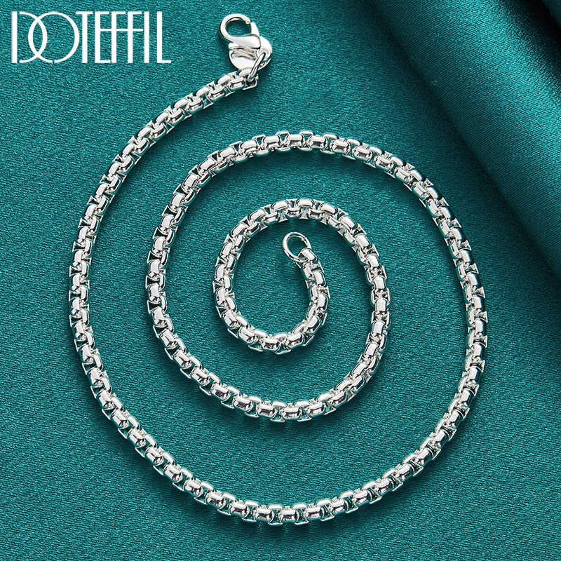 DOTEFFIL 2pcs 925 Sterling Silver 4mm Round Box Chain Necklace Bracelet Set For Woman Man Wedding Engagement Jewelry