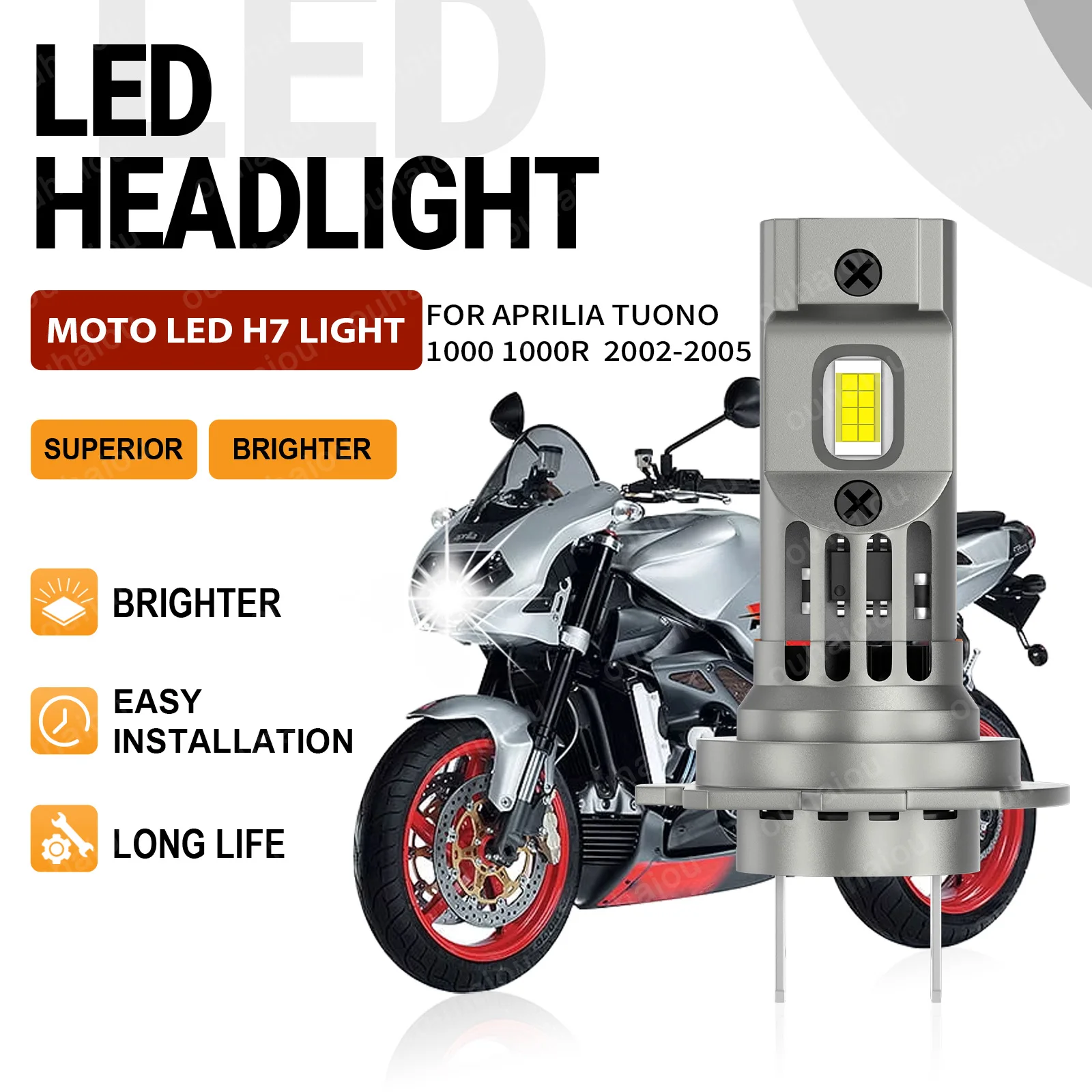 

1pcs 150W H7 6000K Bright White Motorcycle LED Bulbs Headlight Motorcycle For Aprilia Tuono 1000 1000R 2002 2003 2004 2005